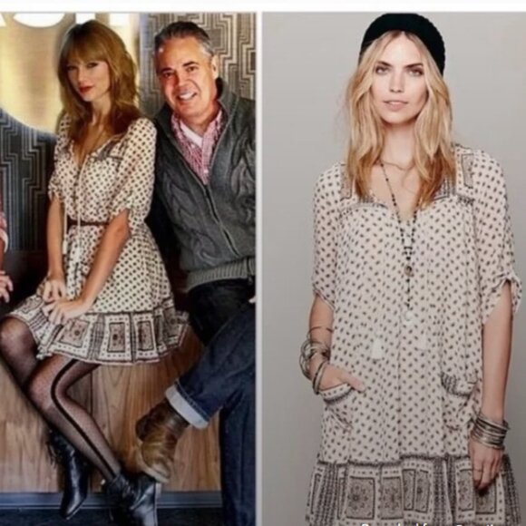 Free People Elegant Beige Patterned Dress size Small - Picture 2 of 10